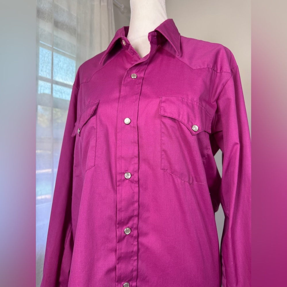 Vintage ‘90s H Bar C Pink Snap Button Collared Longline Unisex Western Shirt